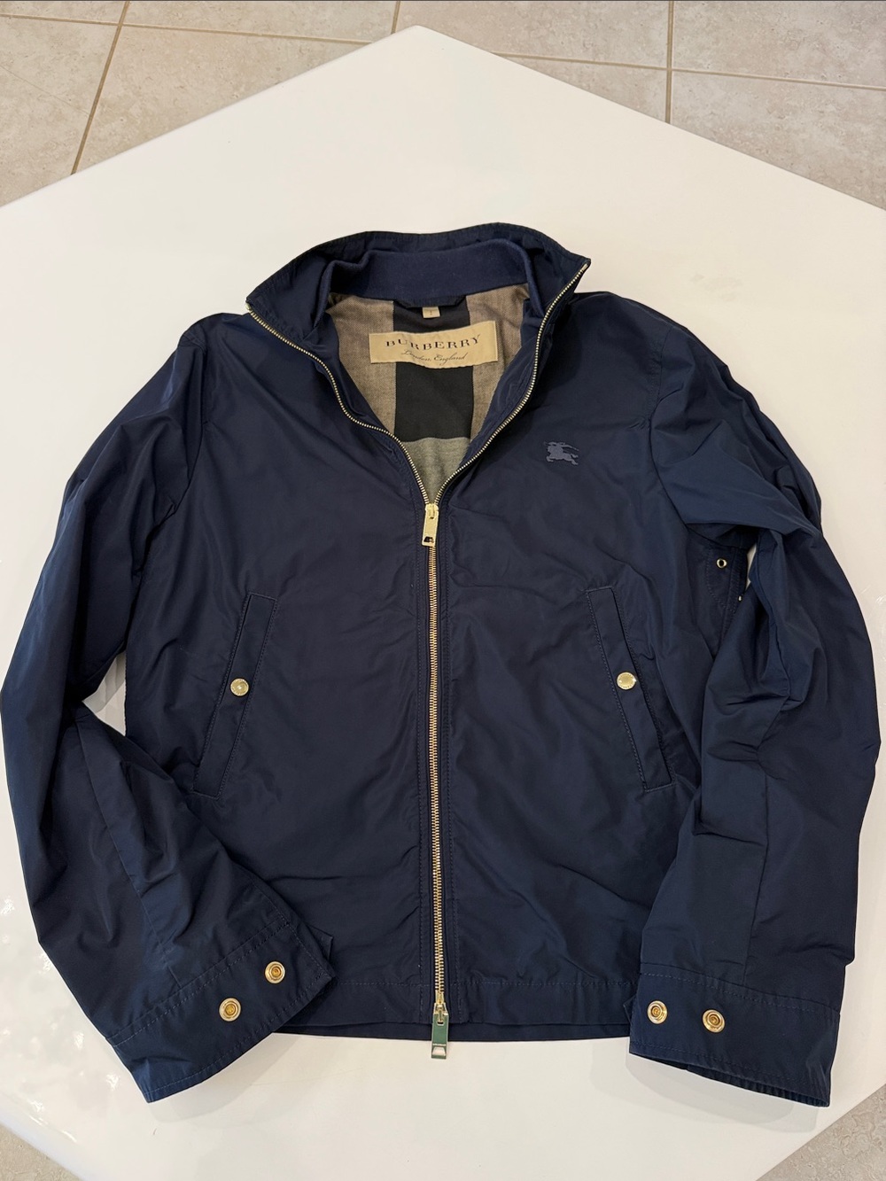 🔥🔥🔥100% Authentic Burberry Navy Lightweight Zip-Front Jacket with Gold Hardware